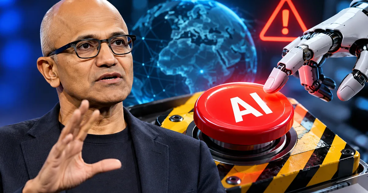Microsoft CEO Satya Nadella speaking about AI safety warning and emergency brakes