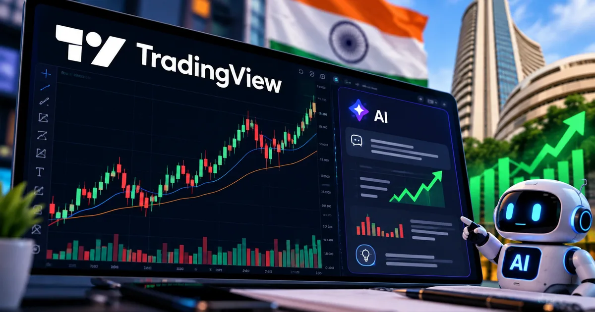 TradingView AI integration 2026 charting interface on a laptop screen showing Indian stocks