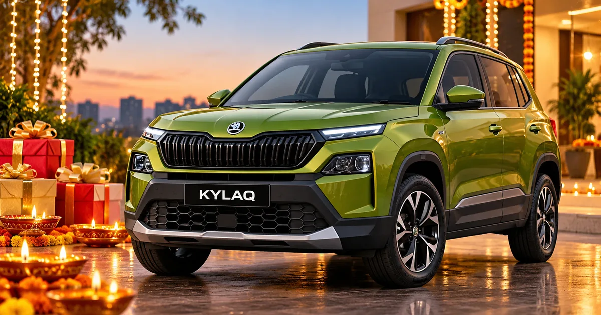 Skoda Kylaq compact SUV festive discounts October 2026 offer display in showroom
