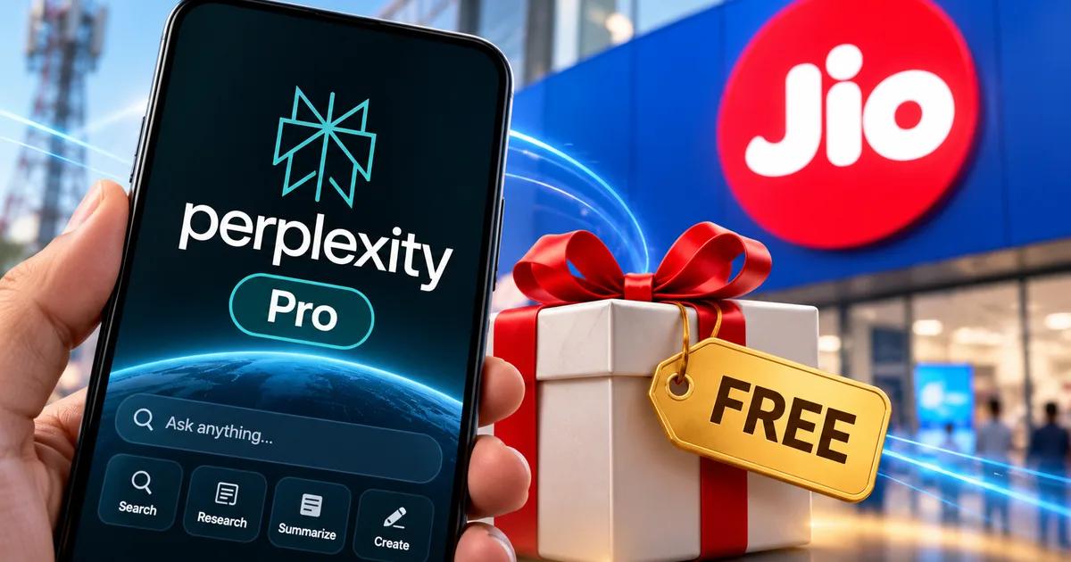 Smartphone showing Perplexity AI Pro 2026 and Jio apps side by side