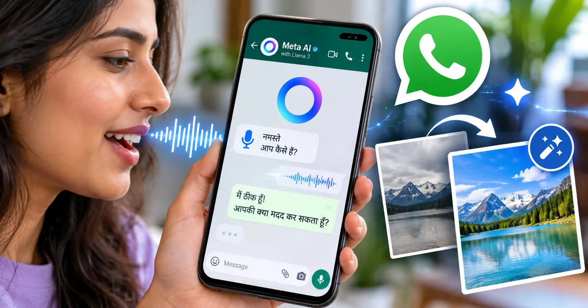Meta AI voice chat and photo editing in WhatsApp on an Android smartphone